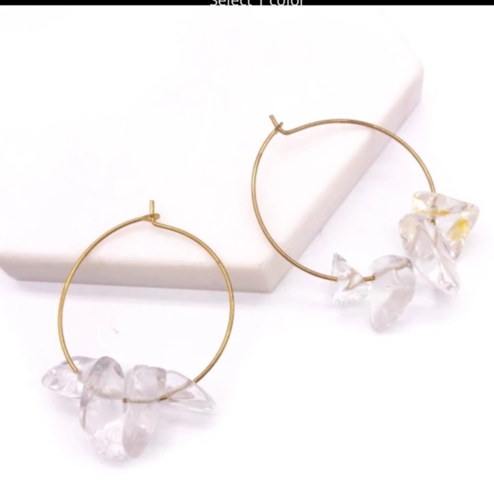 Natural Stone Gold Hoop Earrings - Picture 4 of 5